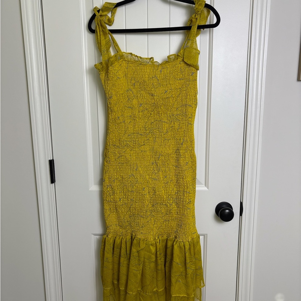 Yellow Smocked Ruffle-Hem Sundress